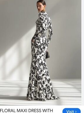 Black & White Floral Long Sleeve Maxi Dress